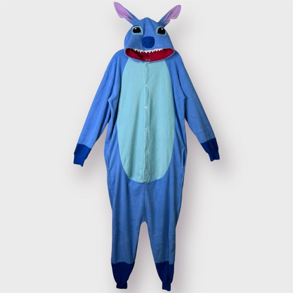Blue Cartoon Stitch-Style Men’s Onesie Pajama